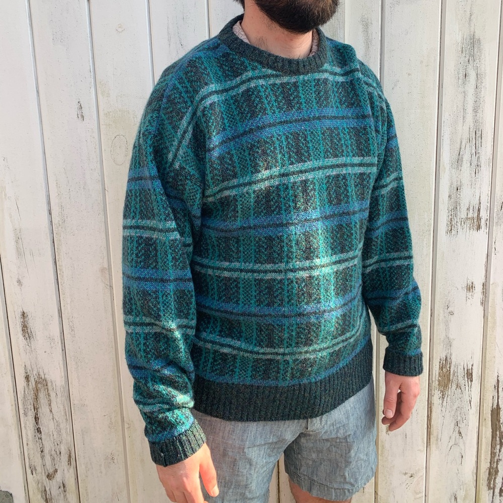 Vintage Wool Plaid Oversized Crewneck Sweater | Scottish Plaid Flannel Sweater - Picture 2 of 9